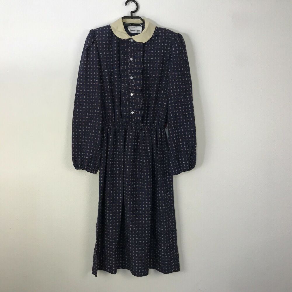 Vintage 1980s Dress Sz S Ann Hobbs‎ for Connections Multicolor Ruffled Geometric